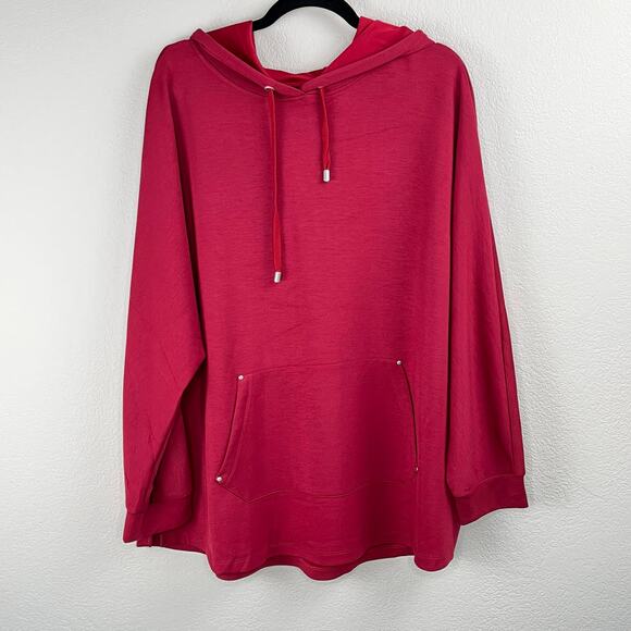 Magaschoni Woman Maroon Plum Hooded Sweatshirt Modal Kangaroo Pocket NWT 3X - Picture 1 of 11
